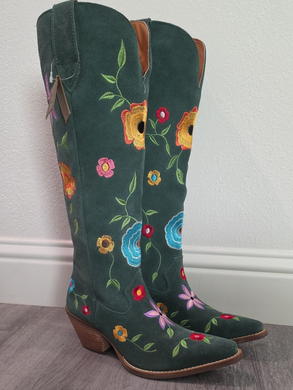 Dingo Flower Power Suede Tall Western Boots - Snip Toe